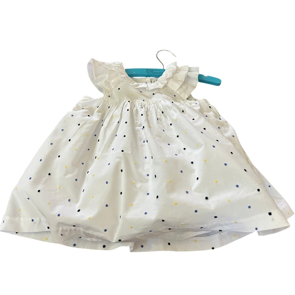 Janie and Jack Baby Girl White Embroidered Polka Dot Ruffle Dress 12-18 Months